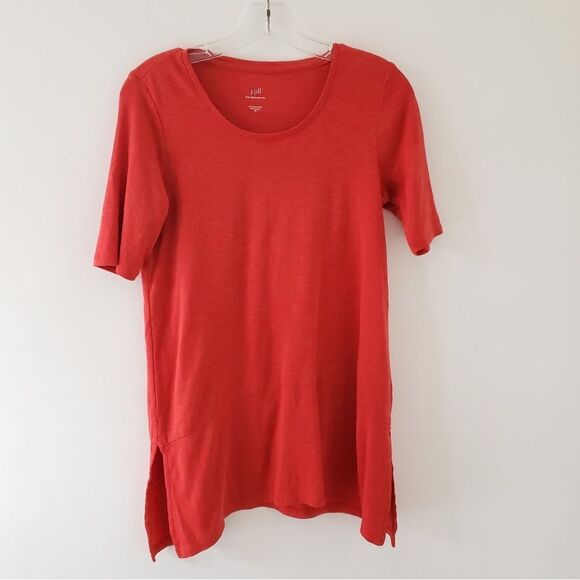 J. Jill Pima Cotton Dipped-Hem Tunic Red Seamed Border Women XS Extra Small - Picture 6 of 8